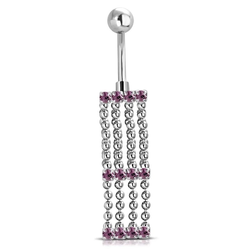 Paarse Zirkonia Navelpiercing met Kettinkjes - Unisex