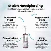 Paarse Zirkonia Navelpiercing met Kettinkjes - Unisex