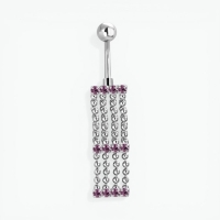 Paarse Zirkonia Navelpiercing met Kettinkjes - Unisex