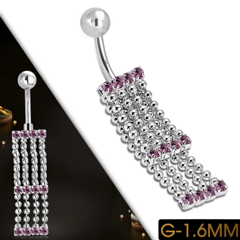 Paarse Zirkonia Navelpiercing met Kettinkjes - Unisex
