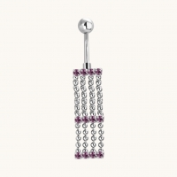 Paarse Zirkonia Navelpiercing met Kettinkjes - Unisex