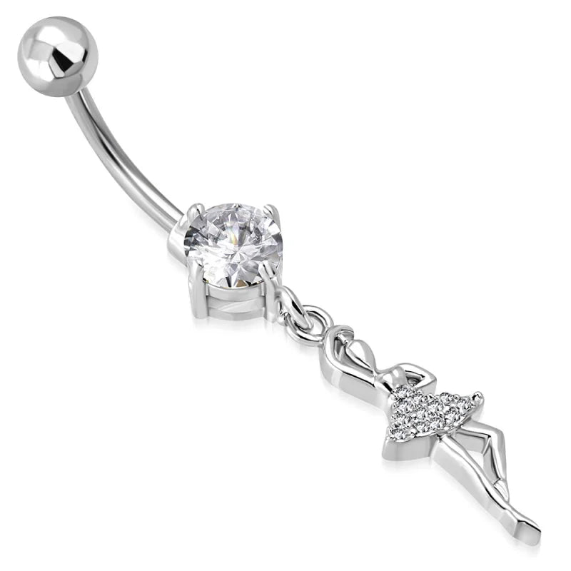 Stalen navelpiercing met hanger ballerina - Unisex