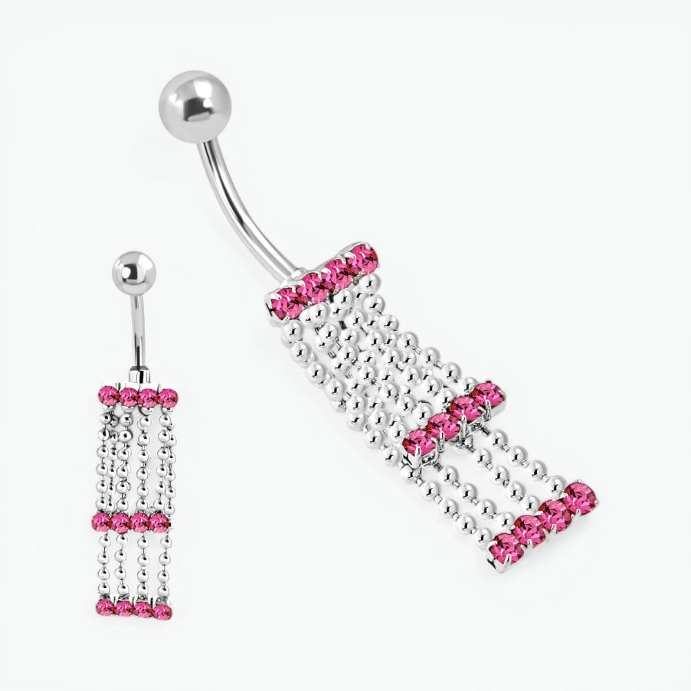 Roze Zirkonia Navelpiercing met Kettinkjes - Unisex