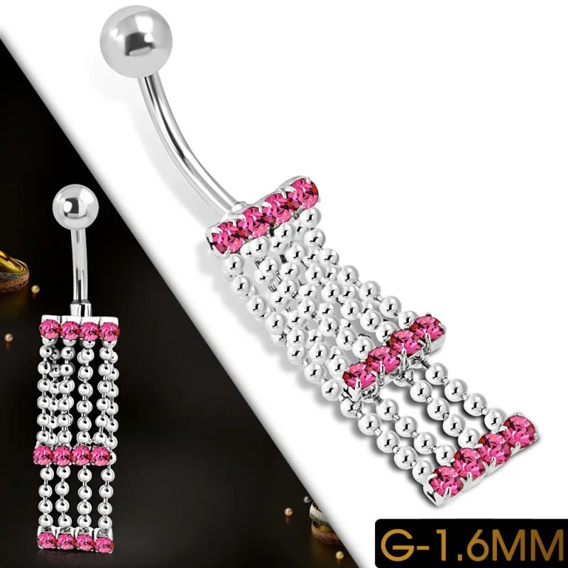 Roze Zirkonia Navelpiercing met Kettinkjes - Unisex