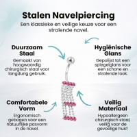Roze Zirkonia Navelpiercing met Kettinkjes - Unisex