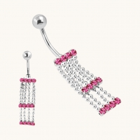 Roze Zirkonia Navelpiercing met Kettinkjes - Unisex