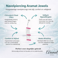 Roze Zirkonia Navelpiercing met Kettinkjes - Unisex