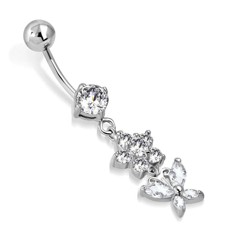 Bloemen en Vlinder Stalen Navelpiercing - Unisex