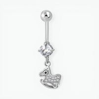 Zilverkleurige Navelpiercing met Paard Hanger met Zirkonia - Unisex