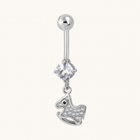 Zilverkleurige Navelpiercing met Paard Hanger met Zirkonia - Unisex