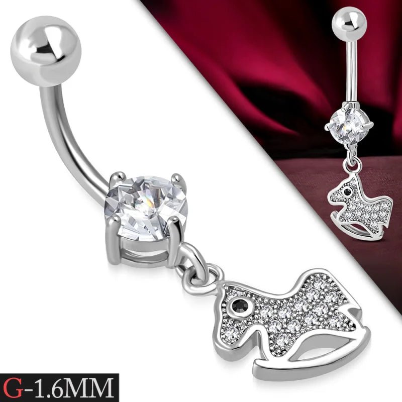 Zilverkleurige Navelpiercing met Paard Hanger met Zirkonia - Unisex