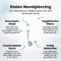 Luxe Stalen Navelpiercing met Blauwe Zirkonia - Unisex