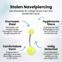 Stalen Navelpiercing Geel Acryl Parel - Unisex