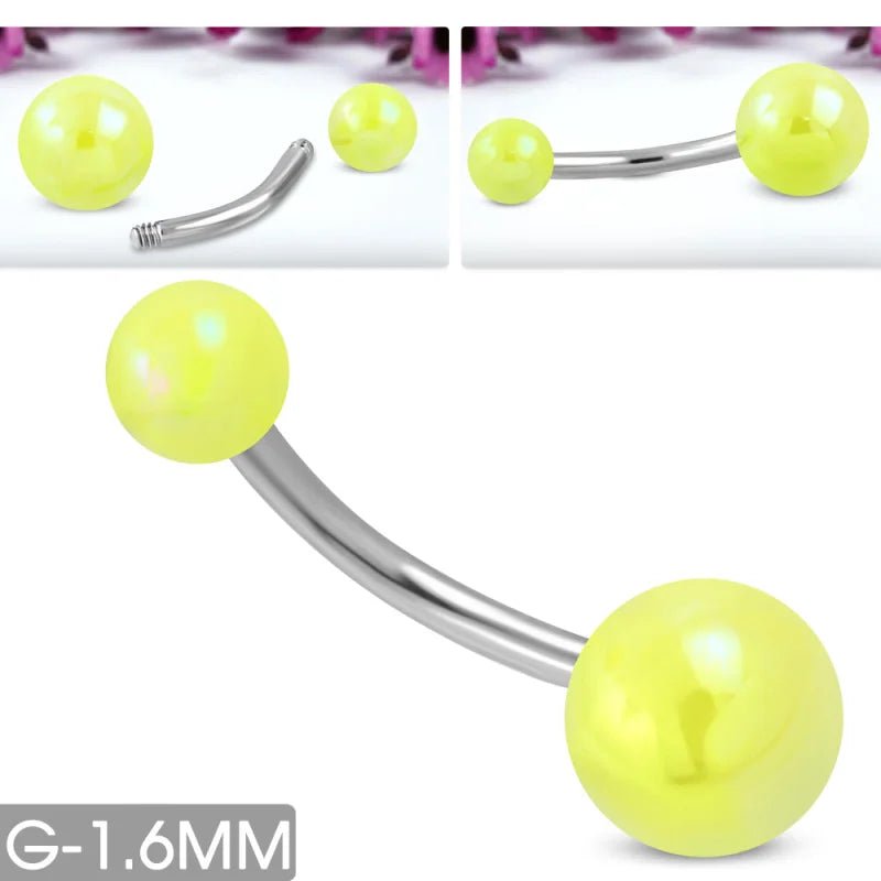 Stalen Navelpiercing Geel Acryl Parel - Unisex