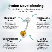 Oranje-bruine Stalen Navelpiercing met Zirkonia - Unisex