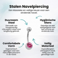 Roze Zirkonia Stalen Navelpiercing met Steen - Unisex