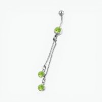 Stalen Navelpiercing ketting en groene zirkonia`s - Unisex