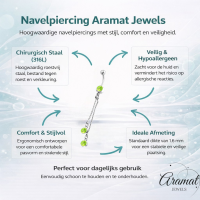 Stalen Navelpiercing ketting en groene zirkonia`s - Unisex