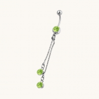 Stalen Navelpiercing ketting en groene zirkonia`s - Unisex
