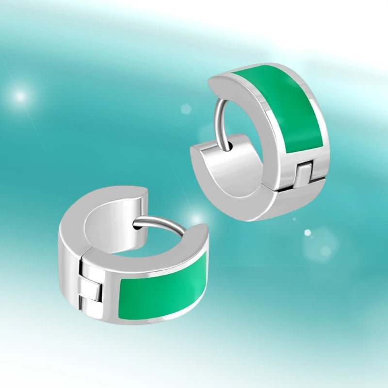 Oorringen kind &acirc;&euro;&ldquo; Staal Emaille Streep Groen Zilverkleur (10mm) -