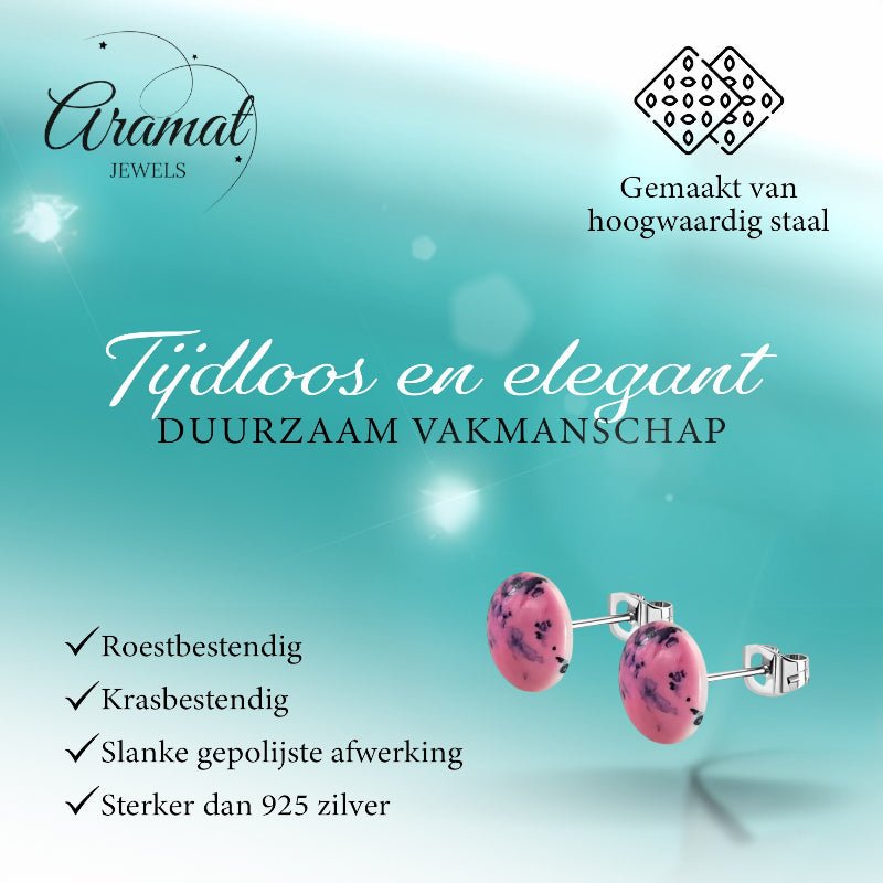 Oorstekers &acirc;&euro;&ldquo; RVS Roze Marmerlook Rond (12mm) -