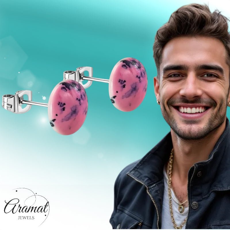 Oorstekers &acirc;&euro;&ldquo; RVS Roze Marmerlook Rond (12mm) -