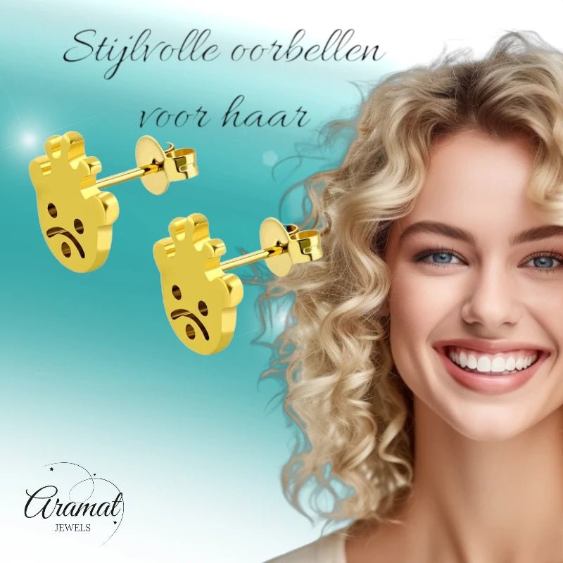 RVS Goudkleurige Smiley Oorbellen -