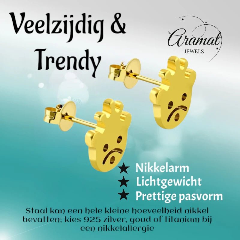 RVS Goudkleurige Smiley Oorbellen -
