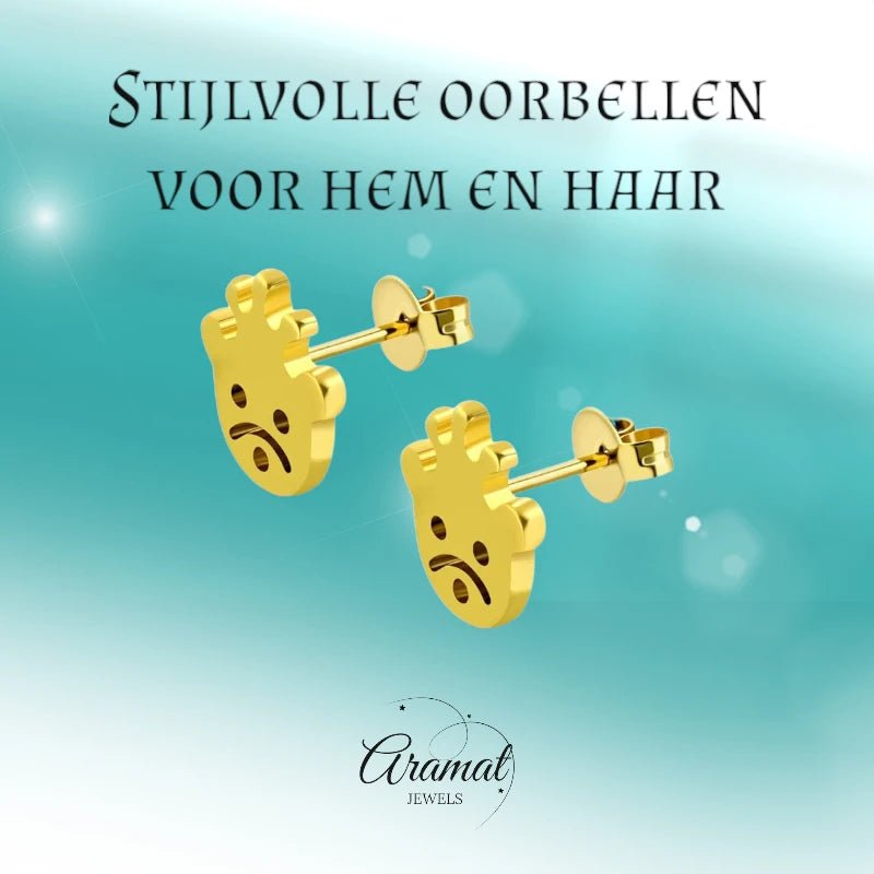 RVS Goudkleurige Smiley Oorbellen -