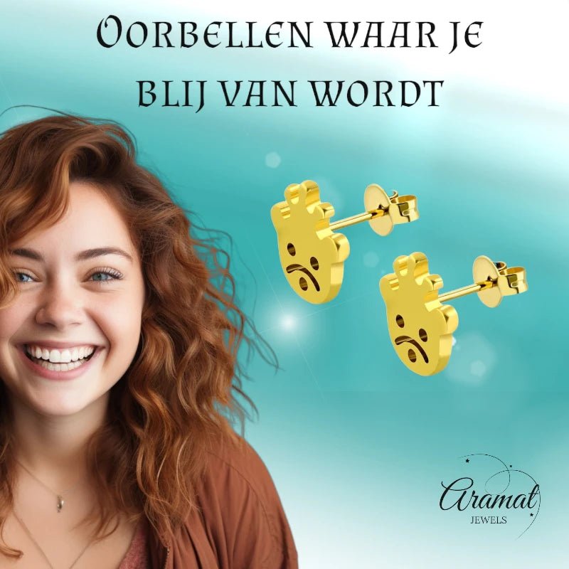 RVS Goudkleurige Smiley Oorbellen -
