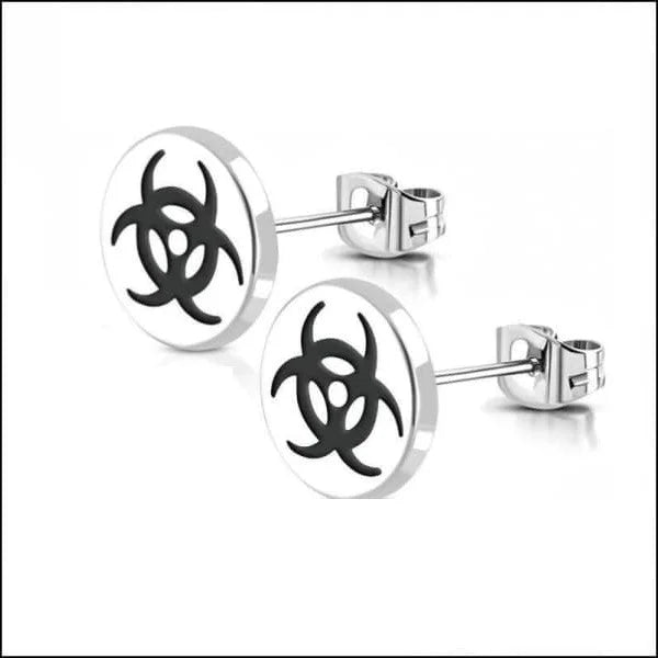 Stalen Ronde Oorstekers met logo - 10mm / Tribal -