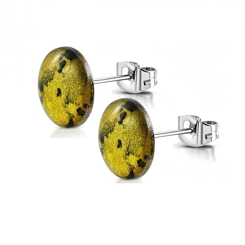 Modieuze Ronde Stalen Oorbellen 12mm - Geel-Zwart -
