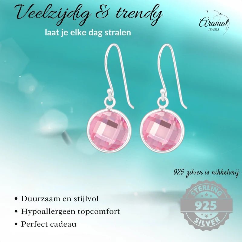 Zilveren Oorhangers - Roze Zirkonia - Kind & Vrouw -