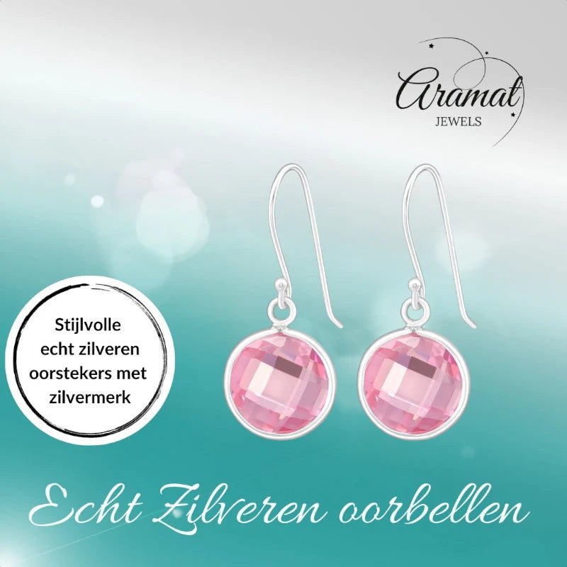Zilveren Oorhangers - Roze Zirkonia - Kind & Vrouw -
