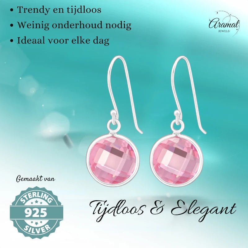 Zilveren Oorhangers - Roze Zirkonia - Kind & Vrouw -