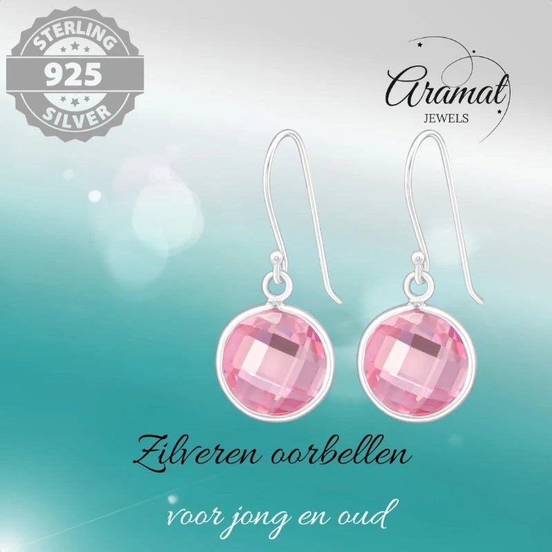 Zilveren Oorhangers - Roze Zirkonia - Kind & Vrouw -