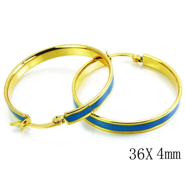 Stalen Kleurige Creolen met emaille kleur - 36x4mm / Blauw -