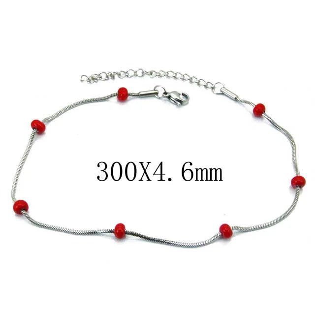 Stalen Enkelbandje met Kralen - Rood - Dames