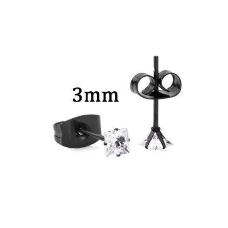 RVS Vierkante Zirkonia Oorbellen  - Tijdloze Oorstekers - Zilverkleurig / Zwart / 6mm -