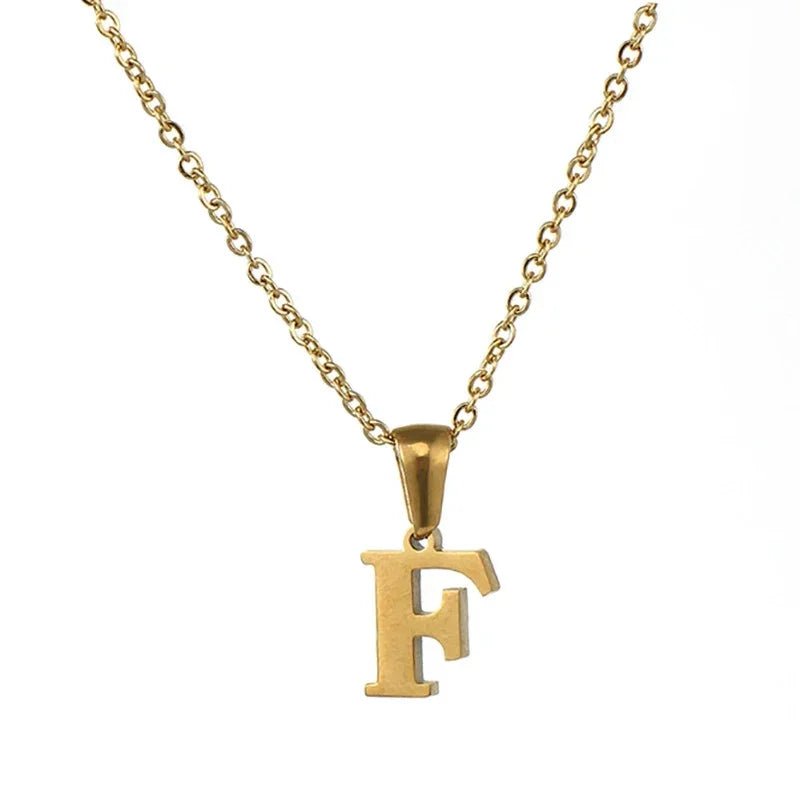 Stalen Letter Ketting goudkleur - F - Unisex