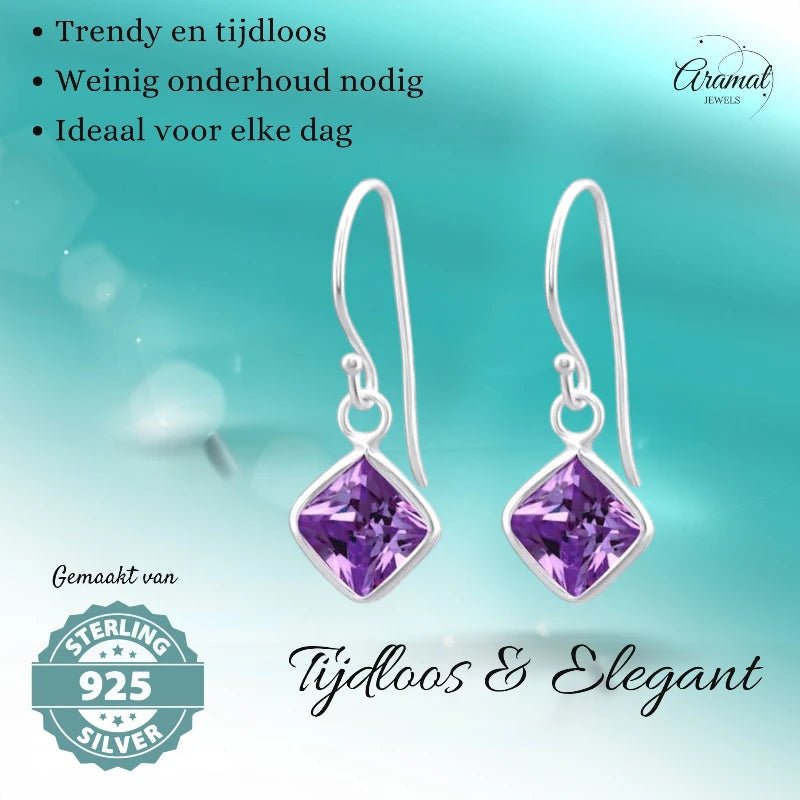 Zilveren Oorhangers - Paarse Zirkonia - Kinderen -