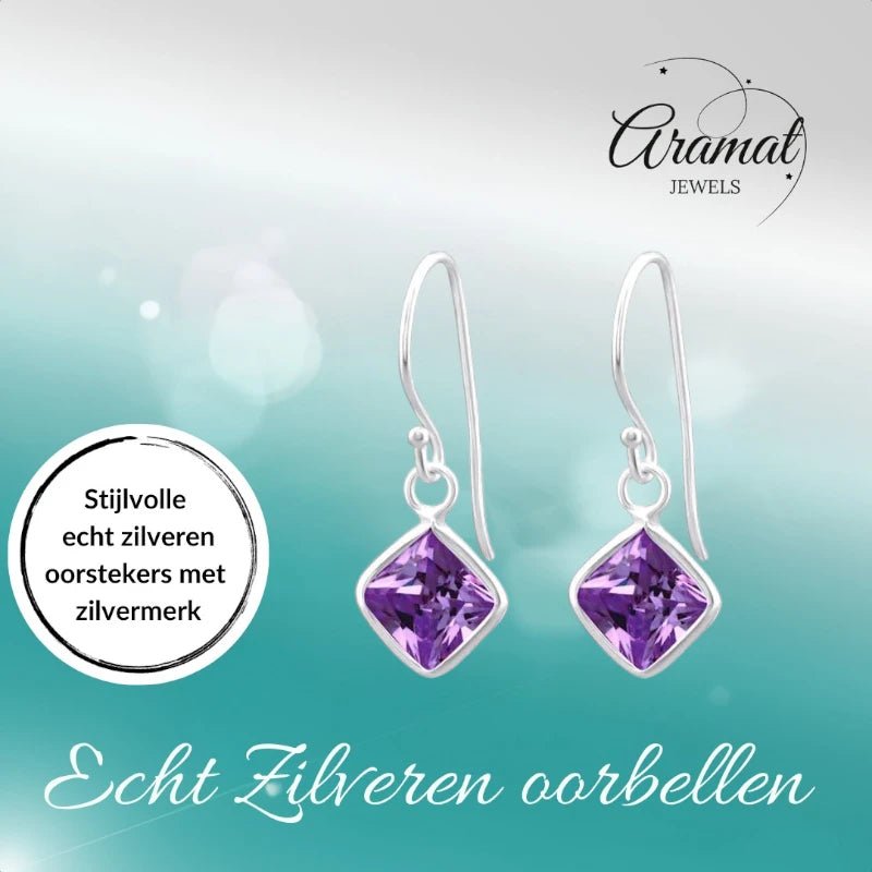 Zilveren Oorhangers - Paarse Zirkonia - Kinderen -