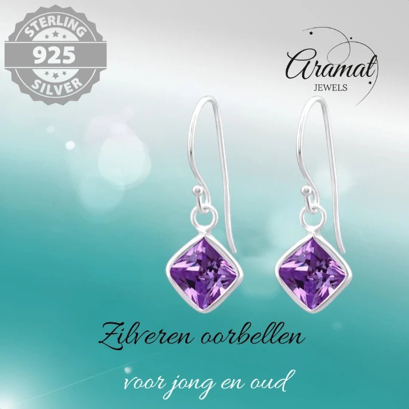 Zilveren Oorhangers - Paarse Zirkonia - Kinderen -