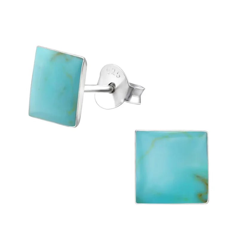 Zilveren oorbellen vierkant blauw -