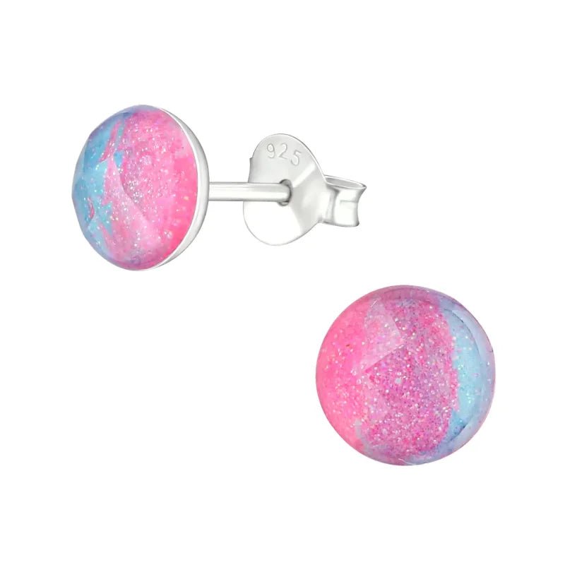 Zilveren Ronde Oorbellen met Blauwe en Roze Kristallen -