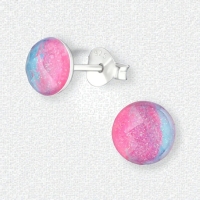 Zilveren Ronde Oorbellen met Blauwe en Roze Kristallen -