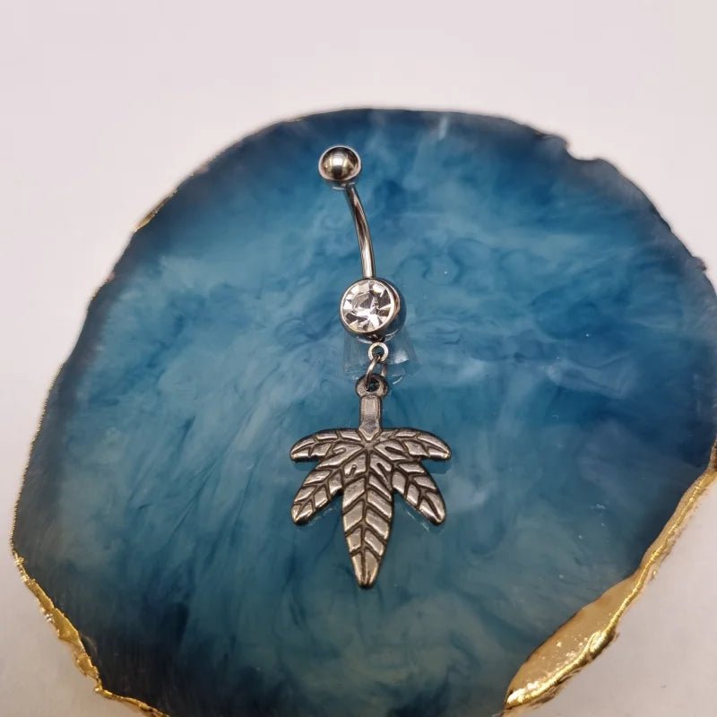 Stalen Navelpiercing met Weedblad Hanger - Unisex