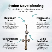 Stijlvolle Stalen Navelpiercing met Kruis Hanger - Unisex