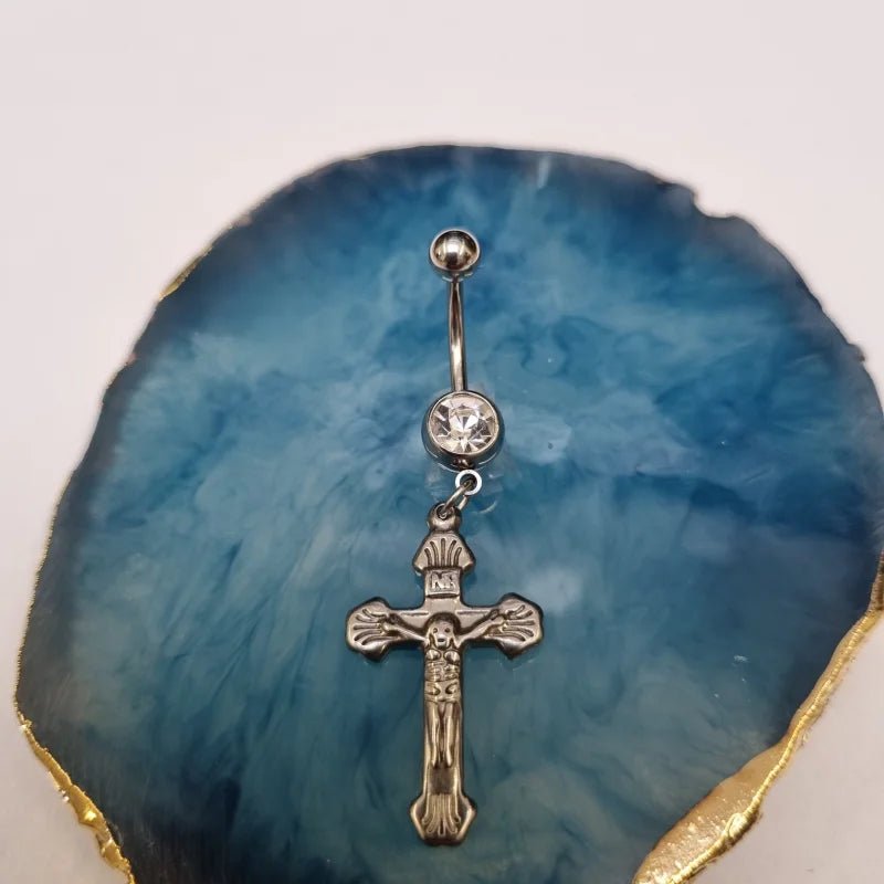 Stijlvolle Stalen Navelpiercing met Kruis Hanger - Unisex