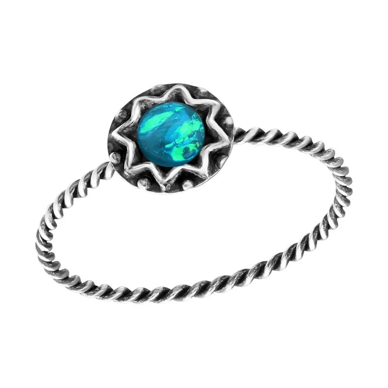Zilveren Dames Ring met Blauwe Opaal - Maat 6 -
